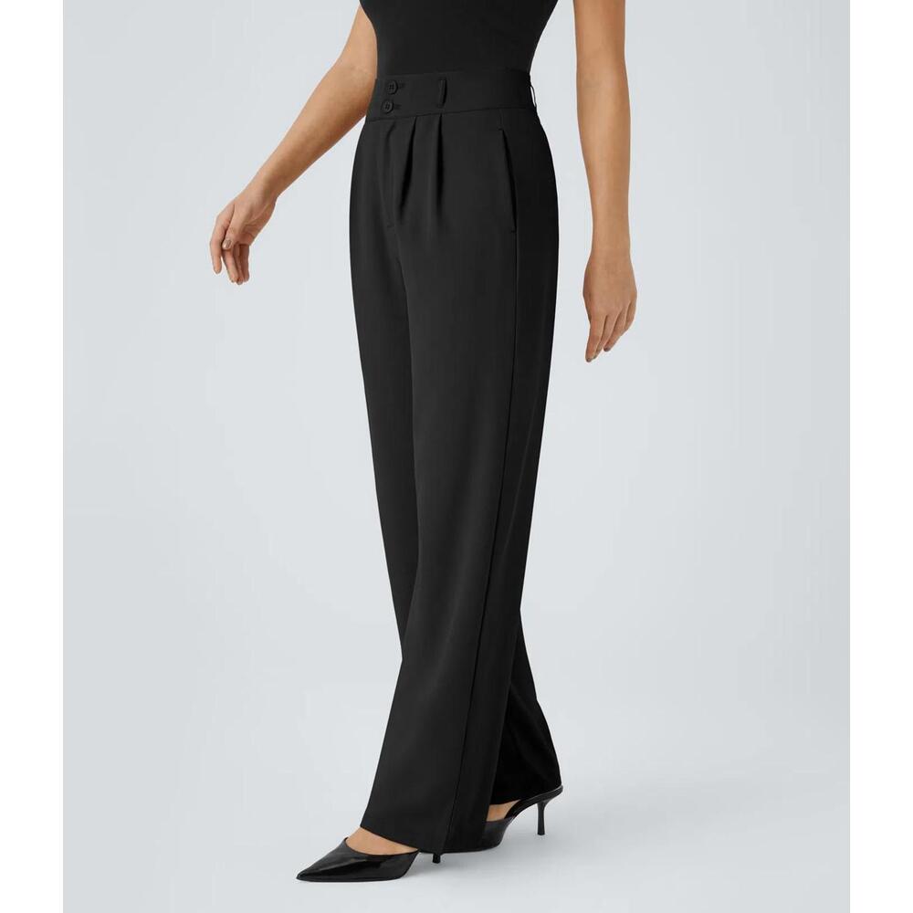 NWT Halara High Waisted Pocket Shirred Straight Leg Work Pant Black Size XL Tall - Picture 1 of 10